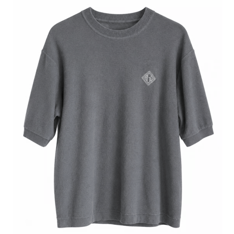 【ラス1 】RUGGED®︎ on vintage ''rhombus logo'' Embroidered Vintage Knit T-Shirt – Charcoal Gray