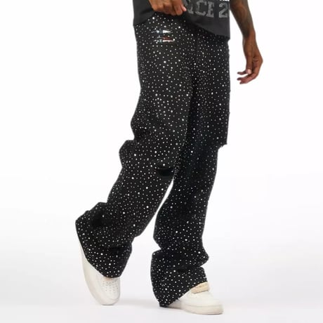 RockStar Original /  Rhinestone Wide denim "BLACK"