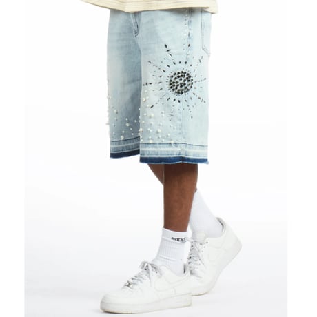 RockStar Original /  Rhinestone Short denim "Wash BLUE"
