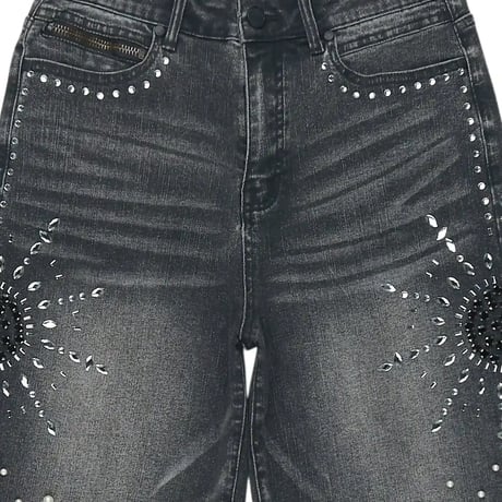 RockStar Original /  Rhinestone Short denim "Wash BLACK"