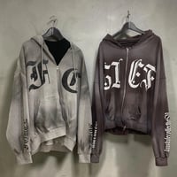By the R/ Spray Art Zip Hoodie  (BLACK/GRAY )