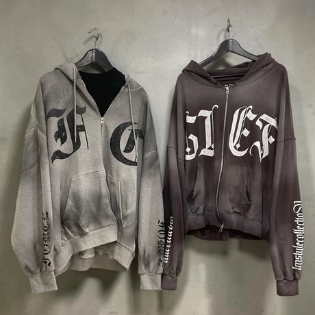 By the R/ Spray Art Zip Hoodie  (BLACK/GRAY )