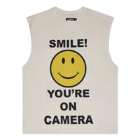 6th NBHD / Smiley Cut Off  Tee (WHITE)