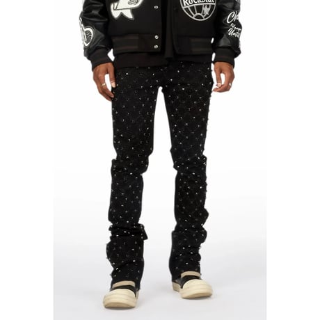 RockStar Original /  Rhinestone Flare denim "BLACK"
