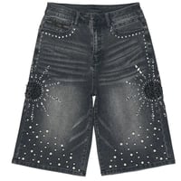 RockStar Original /  Rhinestone Short denim "Wash BLACK"