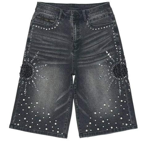 RockStar Original /  Rhinestone Short denim "Wash BLACK"