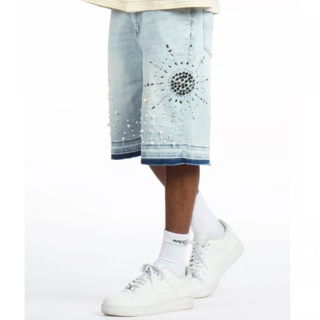 RockStar Original /  Rhinestone Short denim "Wash BLUE"