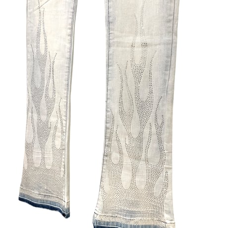 RockStar Original / Flame Rhinestone Flare denim "BLUE"