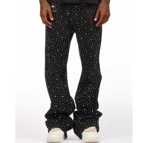 RockStar Original /  Rhinestone Wide denim "BLACK"
