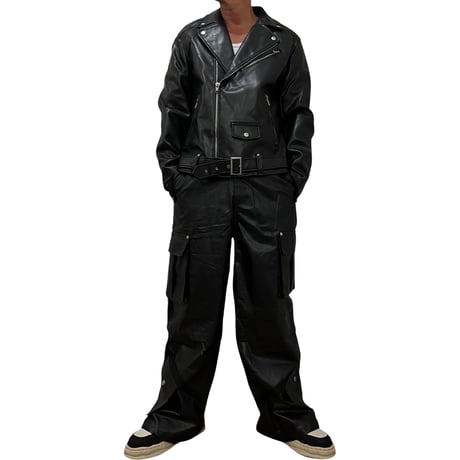 Mismatch NYC/Leather pocket wide pants  (SET UP)