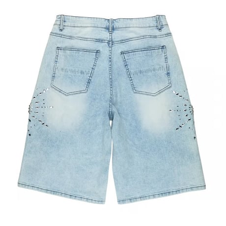 RockStar Original /  Rhinestone Short denim "Wash BLUE"