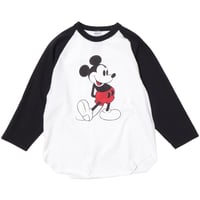 【 WALLA WALLA SPORT 】PRINTED BASEBALL TEE 2-TONE / MICKEY MOUSE ( WHITE / BLACK )