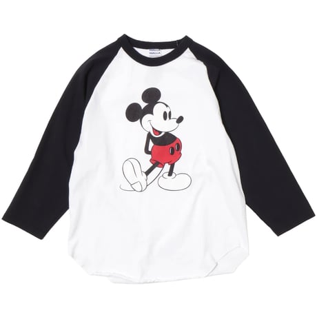 【 WALLA WALLA SPORT 】PRINTED BASEBALL TEE 2-TONE / MICKEY MOUSE ( WHITE / BLACK )