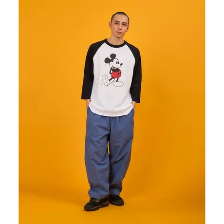 【 WALLA WALLA SPORT 】PRINTED BASEBALL TEE 2-TONE / MICKEY MOUSE ( WHITE / BLACK )
