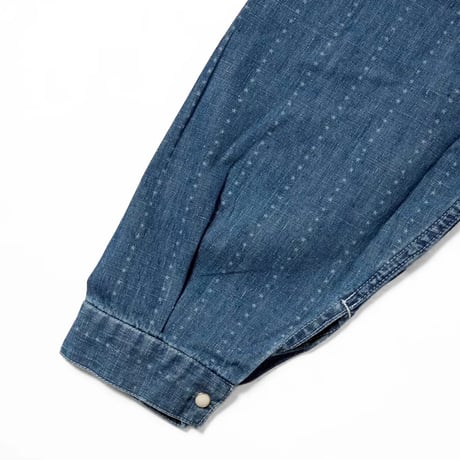 【 IMPRESTORE 】Riceman - Pinstripes Fisherman Shirt ( BLUE DENIM VINTAGE WASH )