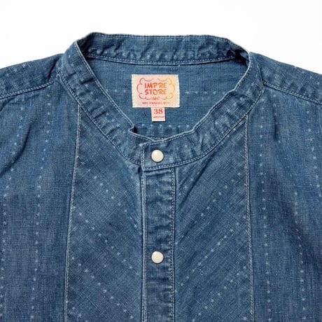 【 IMPRESTORE 】Riceman - Pinstripes Fisherman Shirt ( BLUE DENIM VINTAGE WASH )