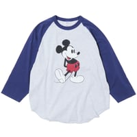 【 WALLA WALLA SPORT 】PRINTED BASEBALL TEE 2-TONE / MICKEY MOUSE ( ASH / NAVY )