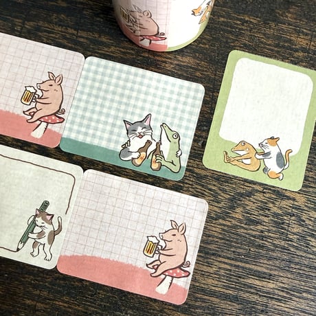 猫とカエルのロールふせん（ストレッチ）