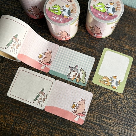 猫とカエルのロールふせん（ストレッチ）