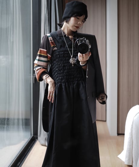 madras check 2way dress -black-