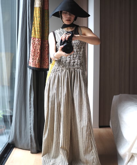 carving stripe shirring 2way dress