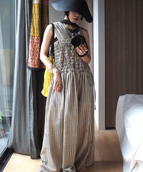 carving stripe shirring 2way dress