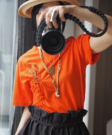 revive shirring Tee  -orange-