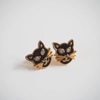 AVONエイボン 黒猫 ブラックキャット エナメルピアス  / ヴィンテージジュエリー・アクセサリー