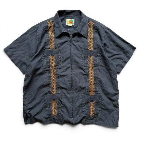 GUAYABERA / Cuba Shirt / Black XL相当 / Used