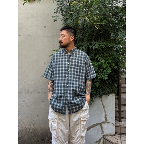 80-90's L.L.Bean / Plaid Seersucker Field Shirt / XL / Used
