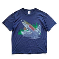 Made in USA / 80's Trout Printed Tee / Navy L / Used