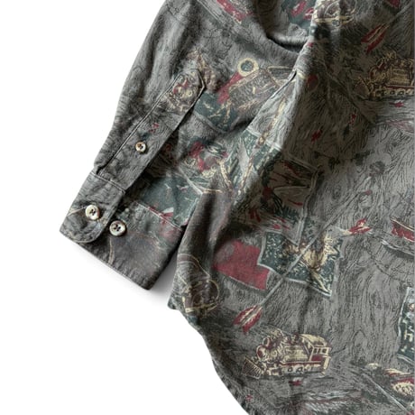 90's Eddie Bauer / Allover Printed Shirt / L / Used