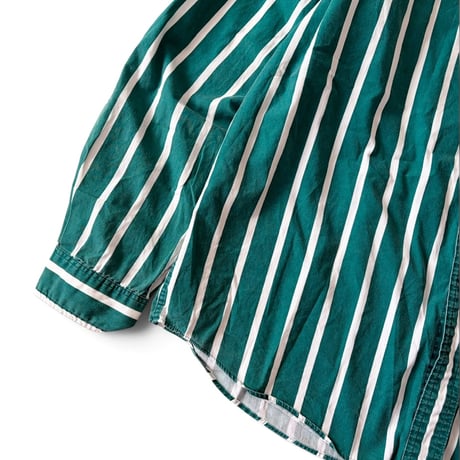 80's Eddie Bauer / Striped B.D.Shirt / Green XL / Used