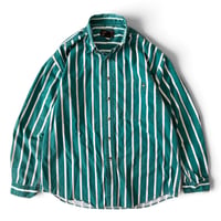 80's Eddie Bauer / Striped B.D.Shirt / Green XL / Used