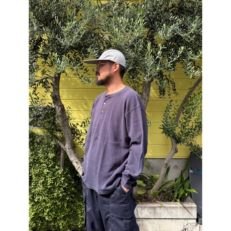 Made in USA / 90's Eddie Bauer / Henley Neck Waffle LS / Navy L / Used