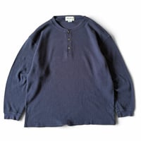 Made in USA / 90's Eddie Bauer / Henley Neck Waffle LS / Navy L / Used