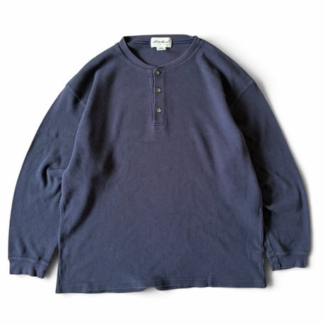 Made in USA / 90's Eddie Bauer / Henley Neck Waffle LS / Navy L / Used