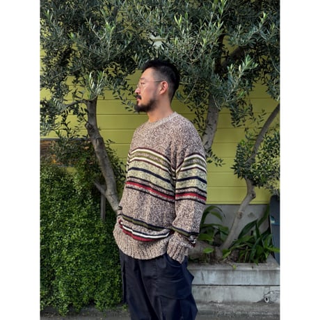 90's J.CREW / Cotton Border Knit / XL / Used