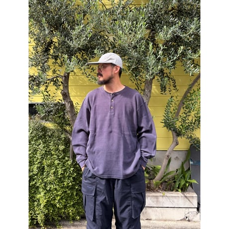 Made in USA / 90's Eddie Bauer / Henley Neck Waffle LS / Navy L / Used