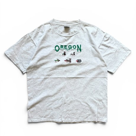 Made in USA / Embroidered OREGON Tee / Ash L / Used