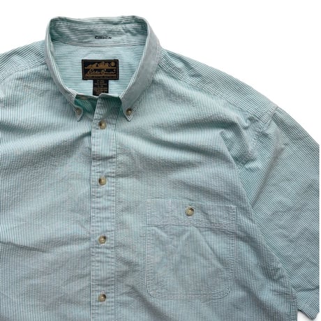 80's Eddie Bauer / Striped Seersucker Shirt / Mint L / Used