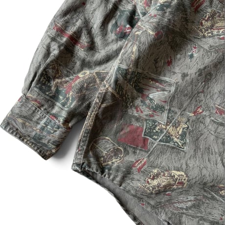90's Eddie Bauer / Allover Printed Shirt / L / Used