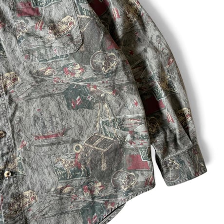 90's Eddie Bauer / Allover Printed Shirt / L / Used