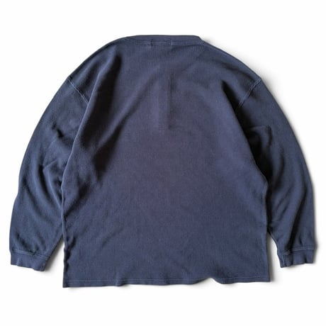 Made in USA / 90's Eddie Bauer / Henley Neck Waffle LS / Navy L / Used