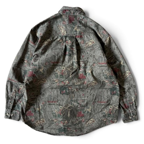 90's Eddie Bauer / Allover Printed Shirt / L / Used