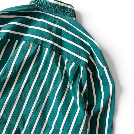 80's Eddie Bauer / Striped B.D.Shirt / Green XL / Used