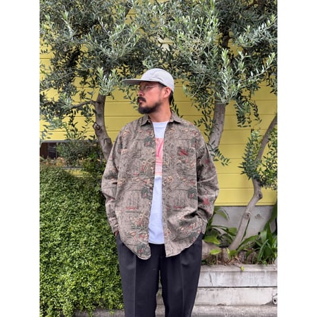 90's Eddie Bauer / Allover Printed Shirt / L / Used