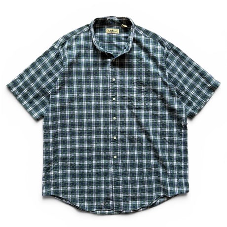 80-90's L.L.Bean / Plaid Seersucker Field Shirt / XL / Used