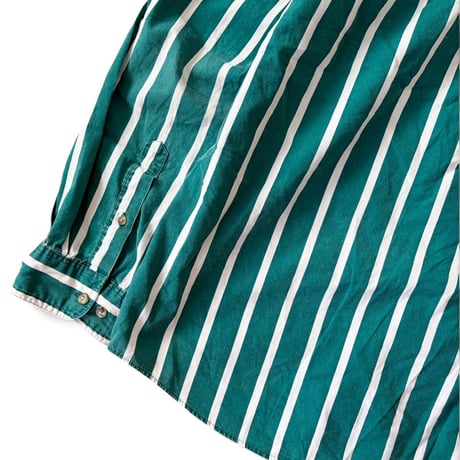 80's Eddie Bauer / Striped B.D.Shirt / Green XL / Used