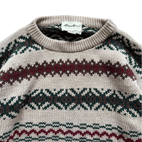 90's Eddie Bauer / Patterned Cotton Knit / L / Used